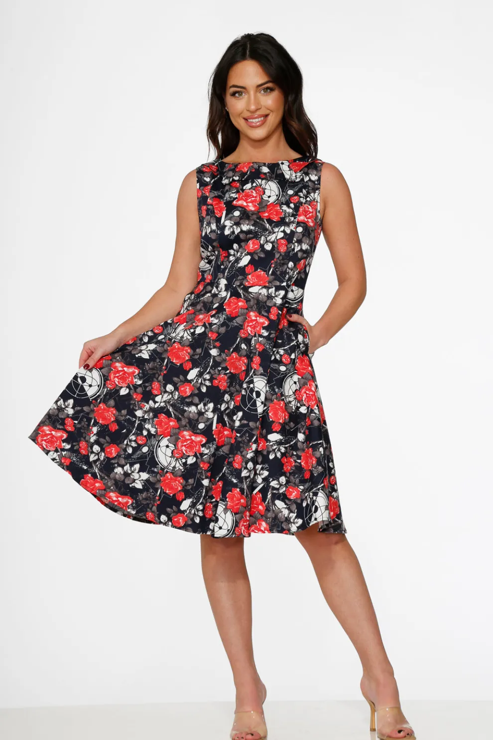 Navy Floral Swing Dress