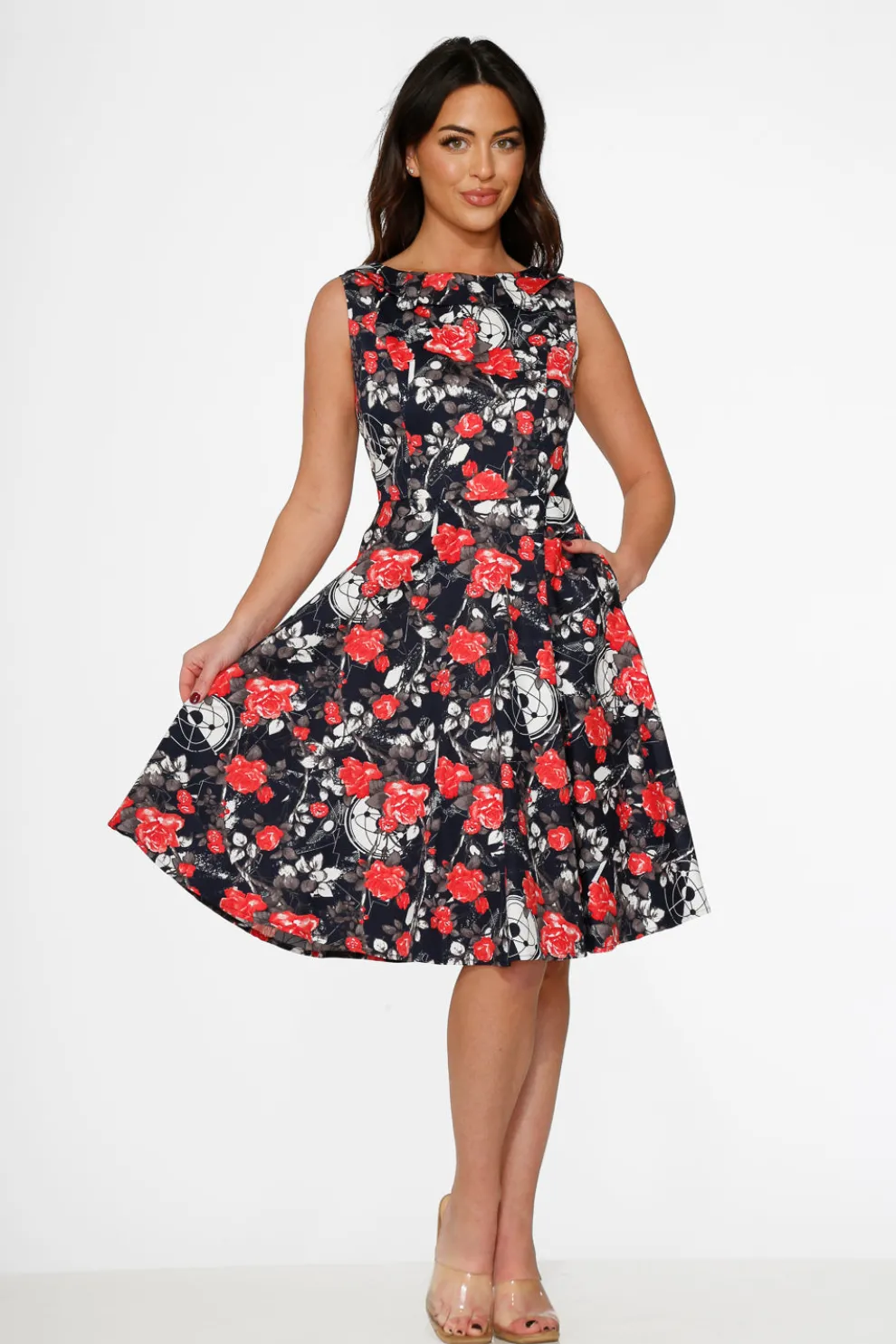 Navy Floral Swing Dress