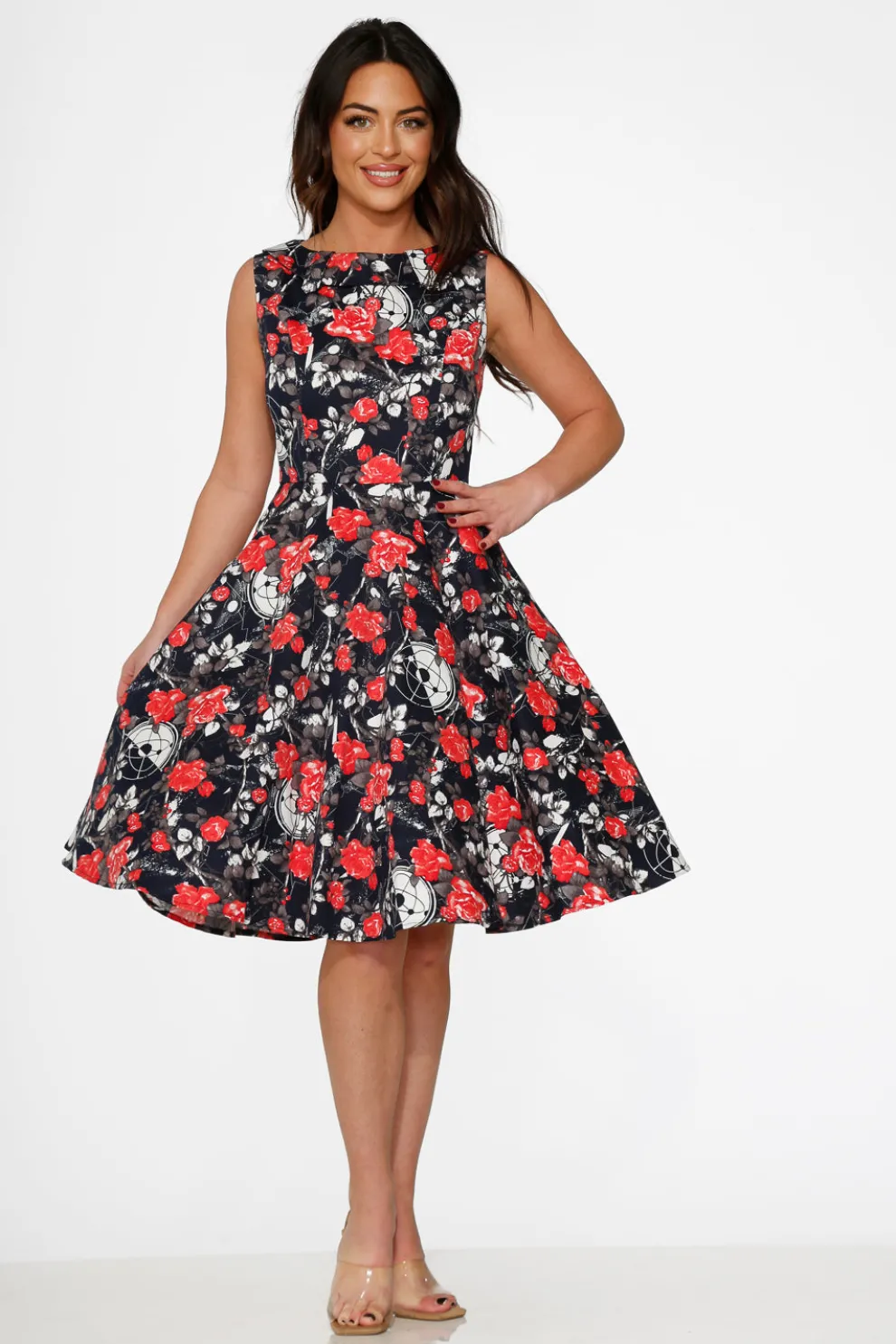 Navy Floral Swing Dress