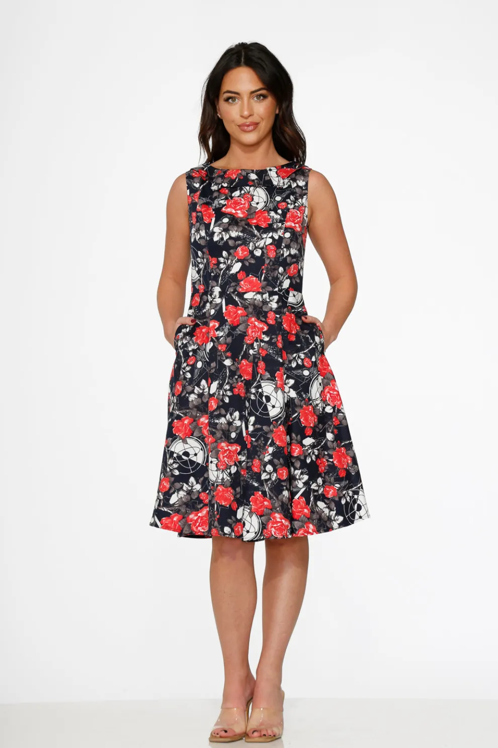 Navy Floral Swing Dress