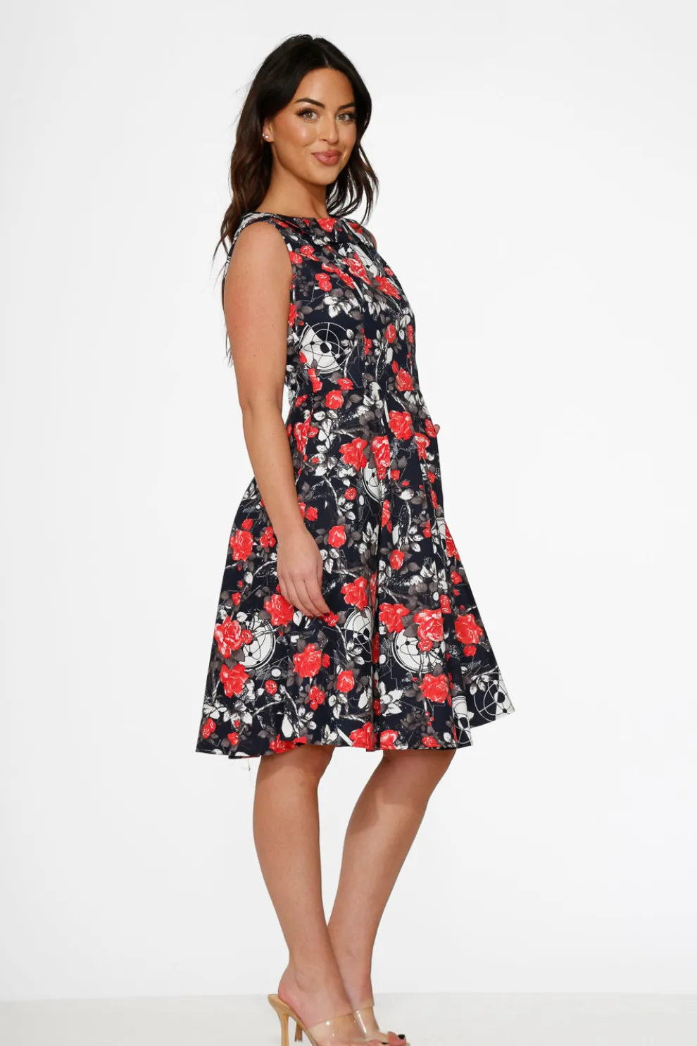 Navy Floral Swing Dress