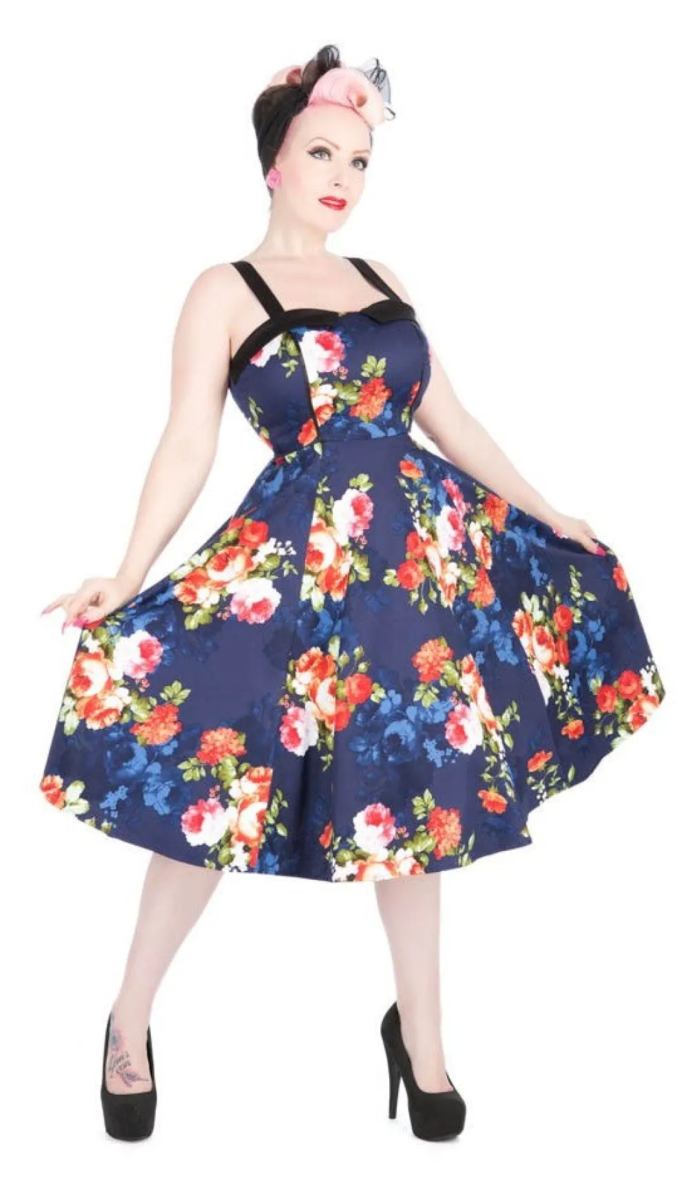 Navy Floral Swing Dress