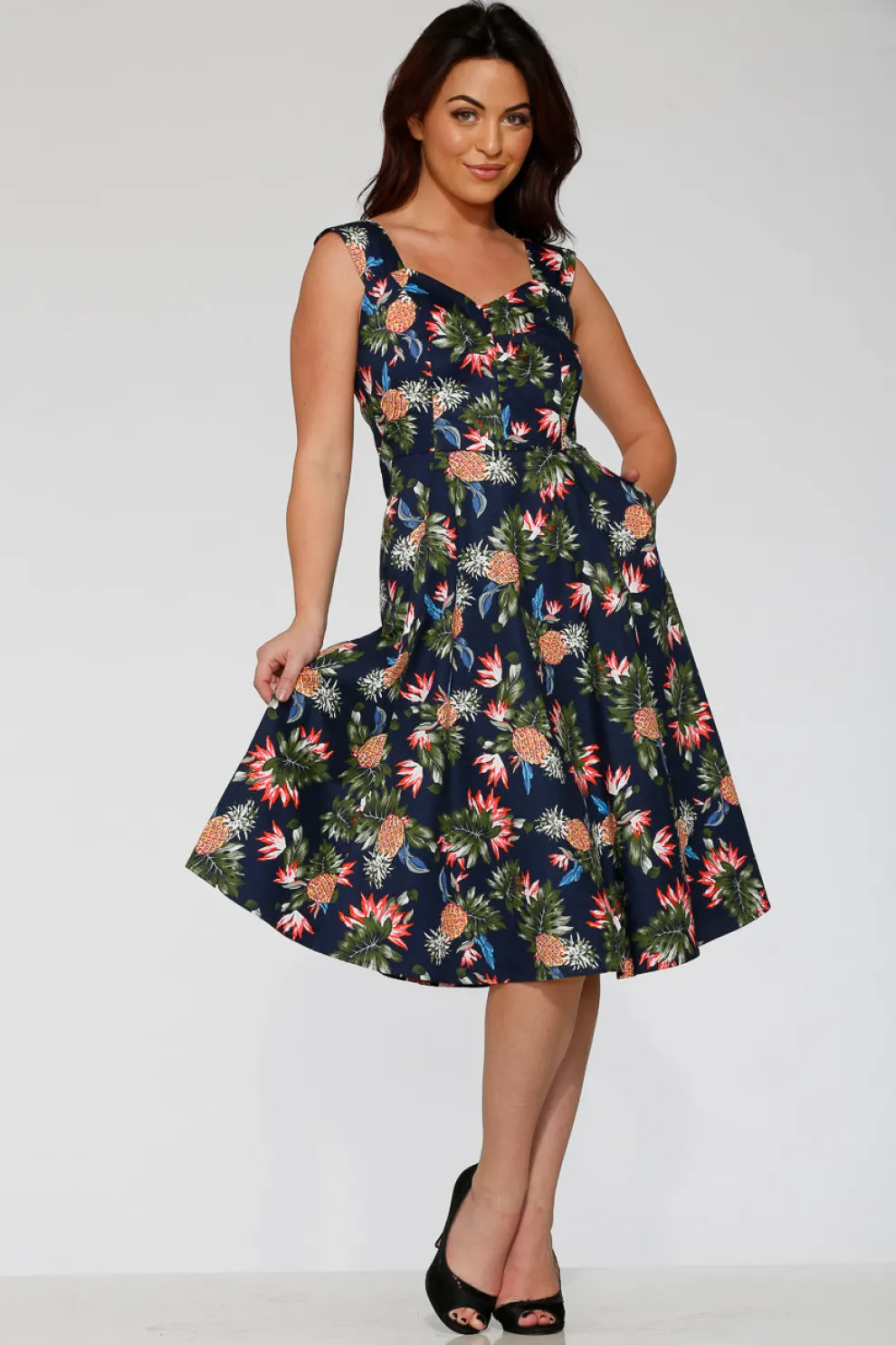 Navy Hawaiian Swing Dress