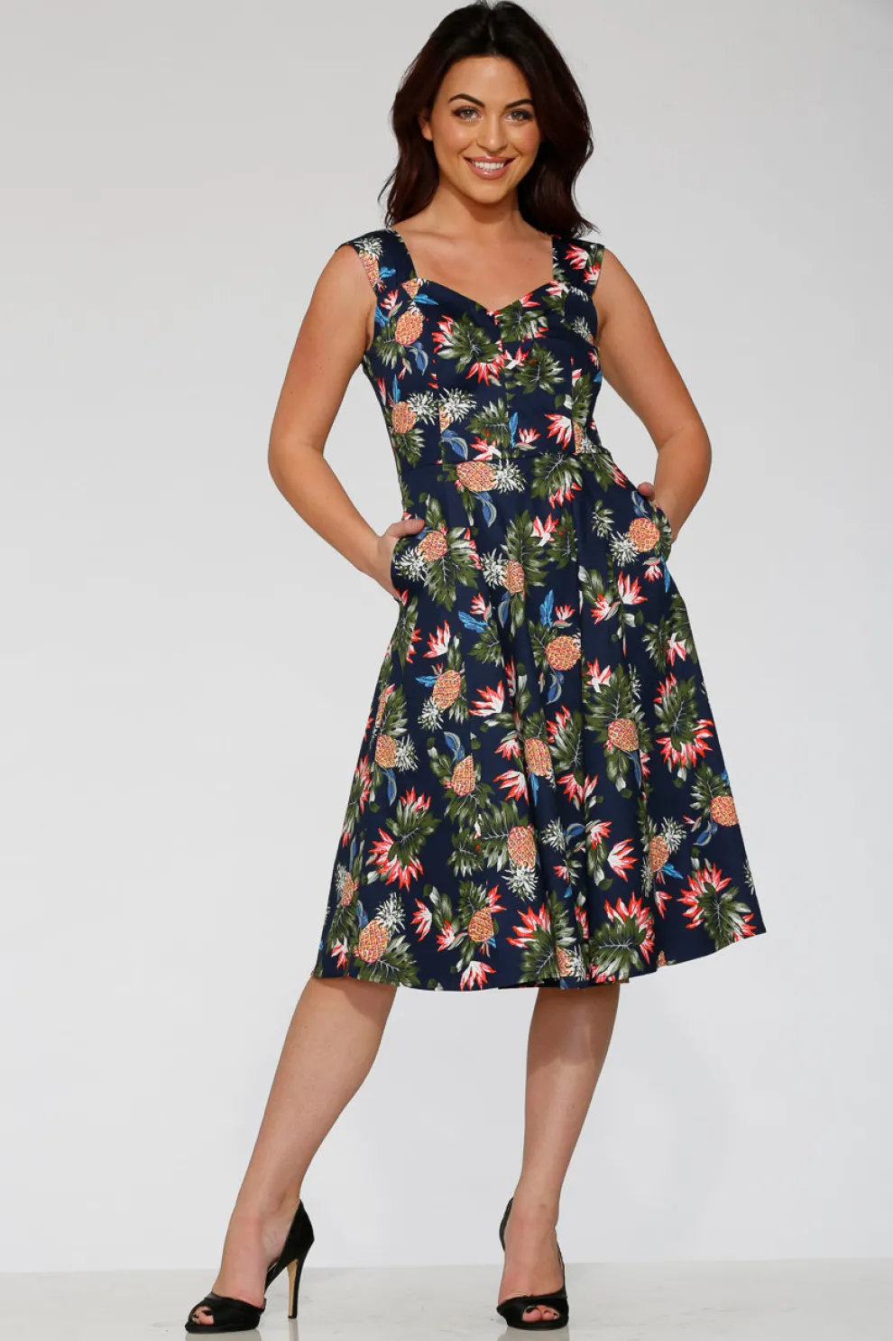 Navy Hawaiian Swing Dress