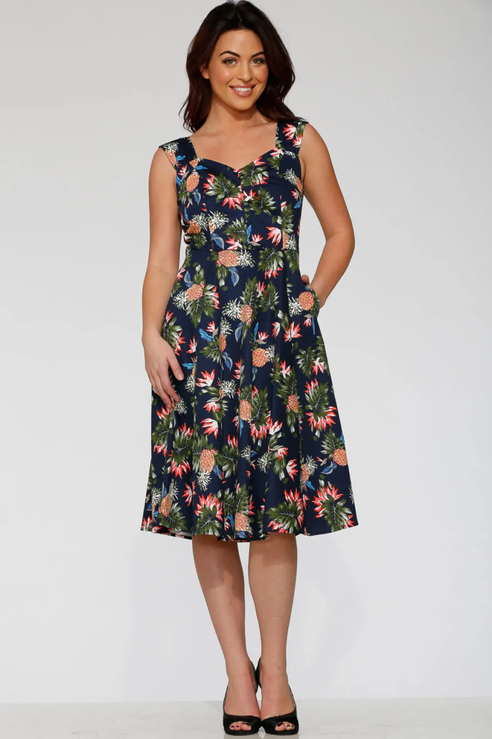 Navy Hawaiian Swing Dress