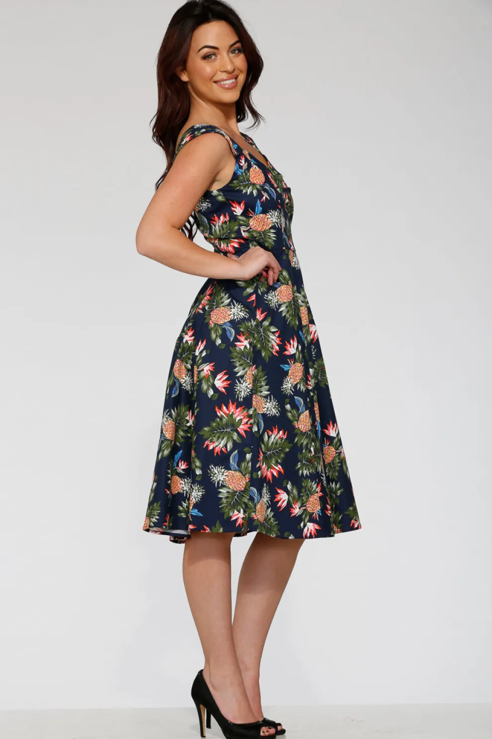 Navy Hawaiian Swing Dress