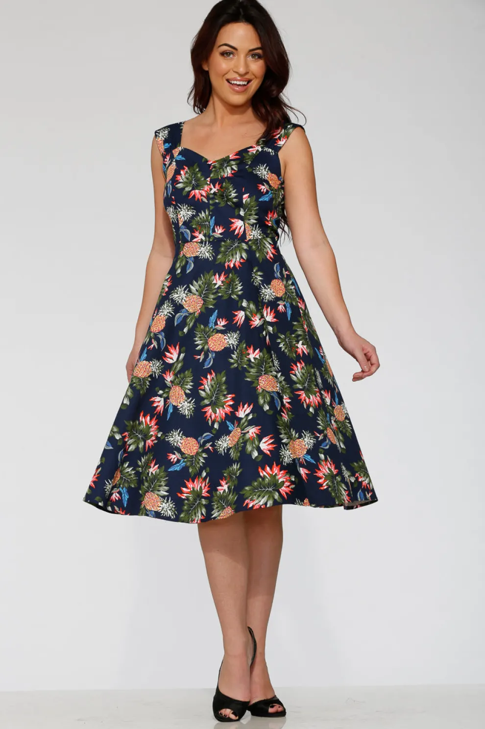 Navy Hawaiian Swing Dress