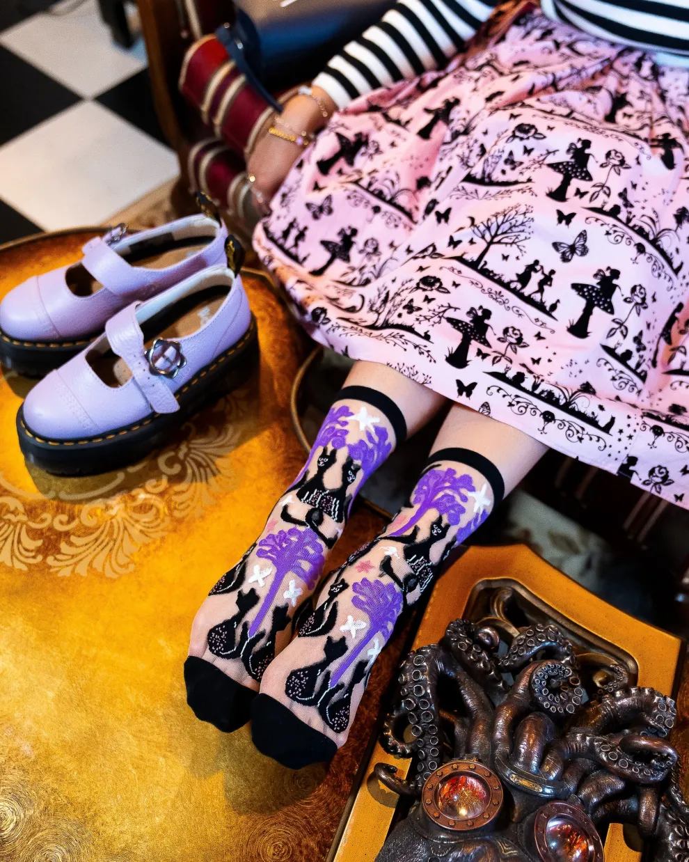 Nocturnal Cats Sheer Crew Sock