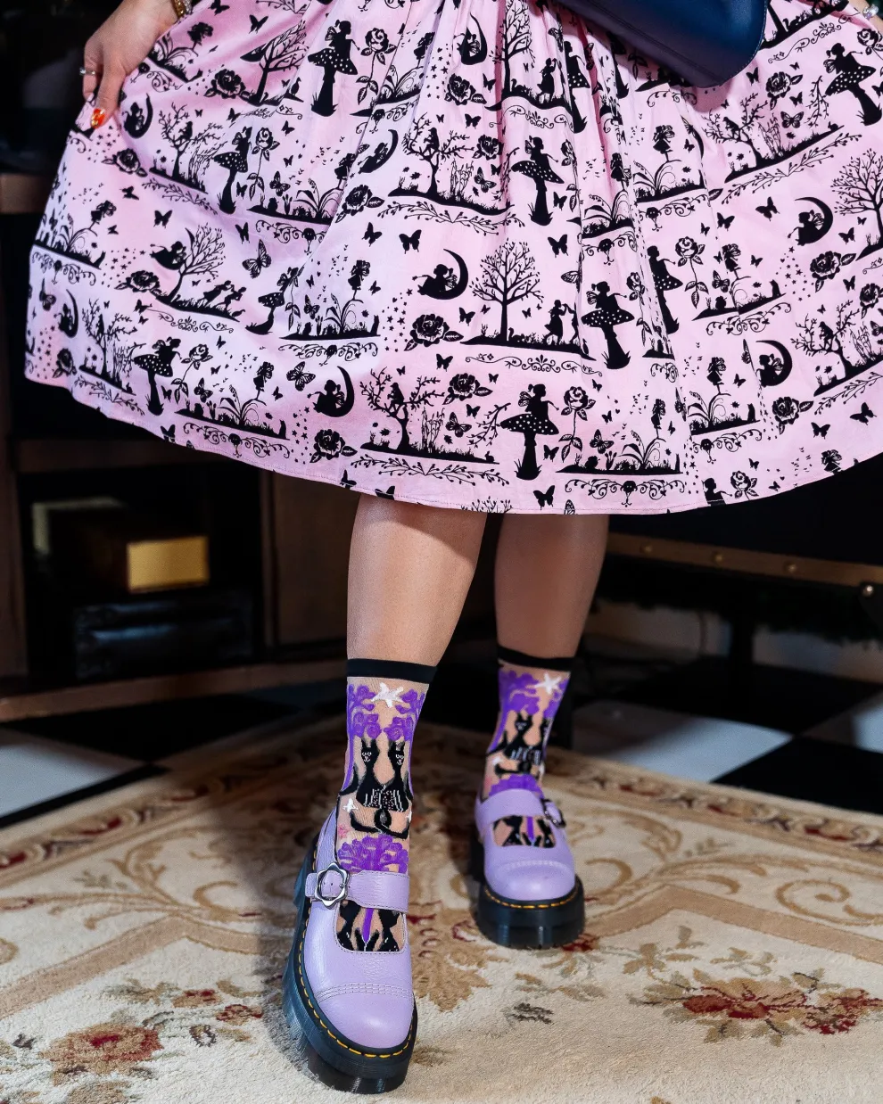 Nocturnal Cats Sheer Crew Sock