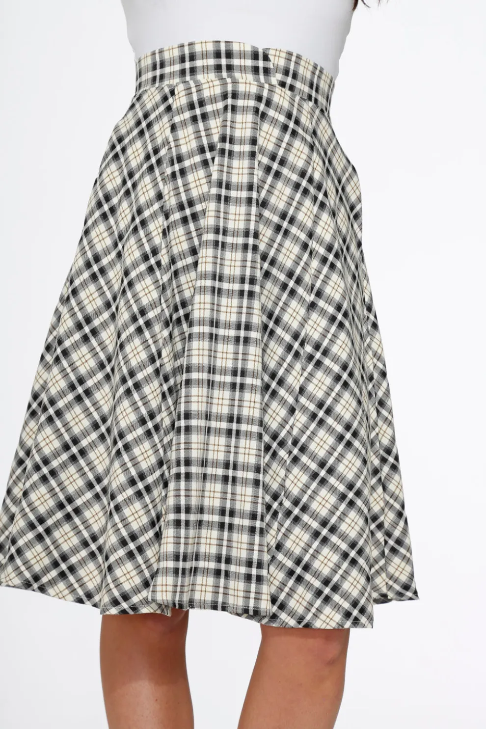 Off White Plaid Swing Skirt