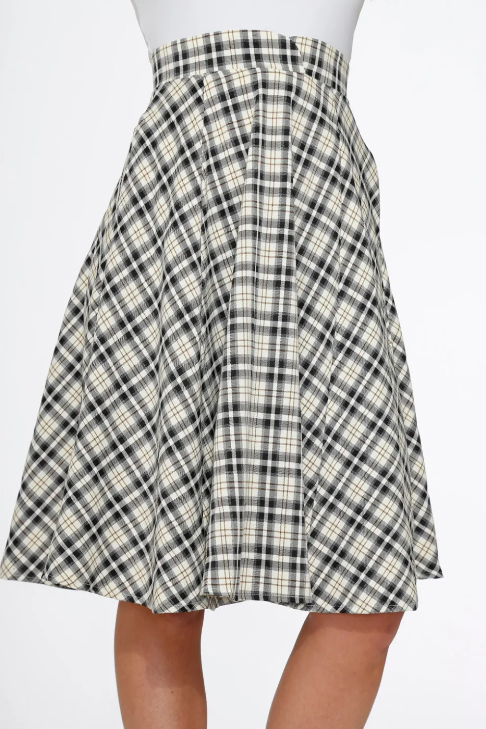 Off White Plaid Swing Skirt