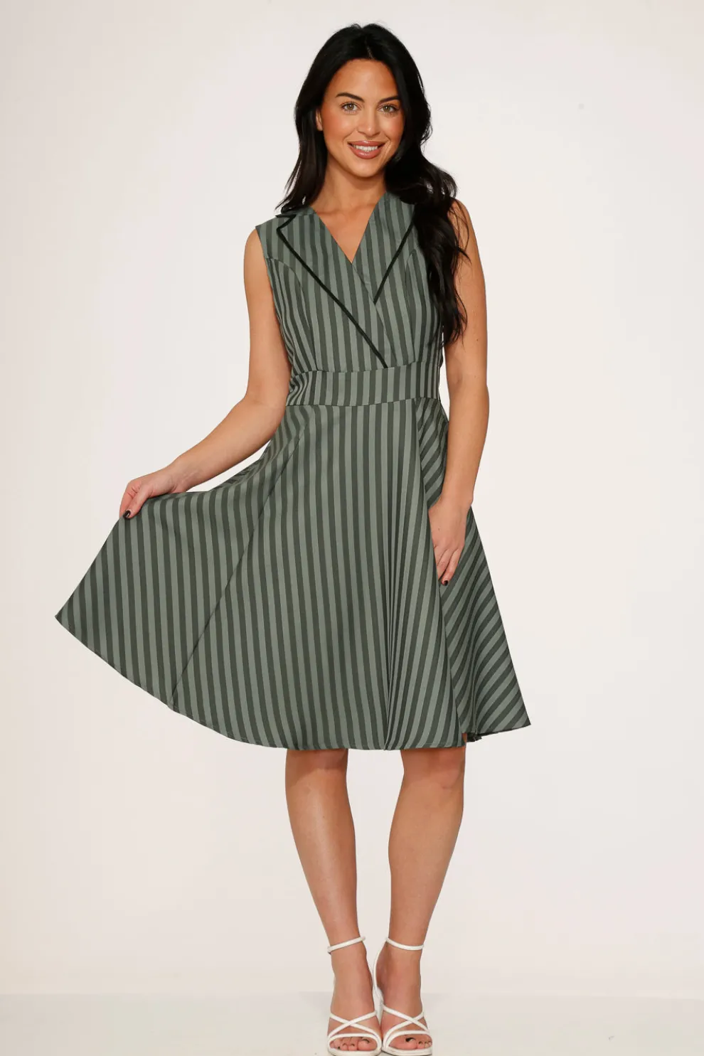Olive Stripe Swing Dress