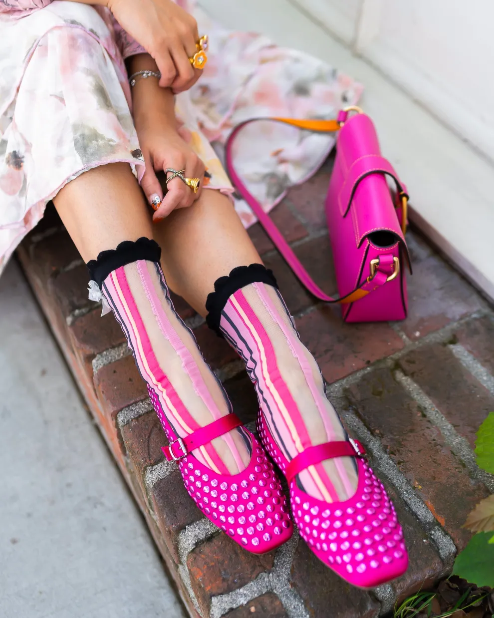 Parisian Stripe Ruffle Bow Sheer Crew Sock