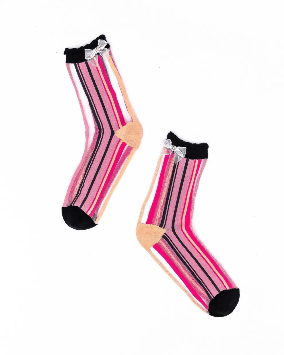 Parisian Stripe Ruffle Bow Sheer Crew Sock
