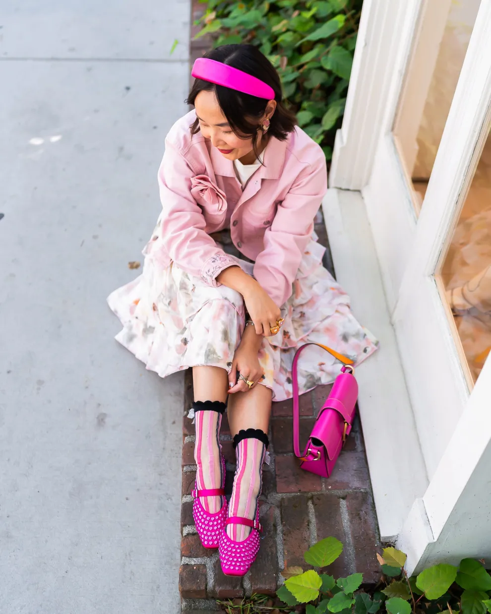 Parisian Stripe Ruffle Bow Sheer Crew Sock