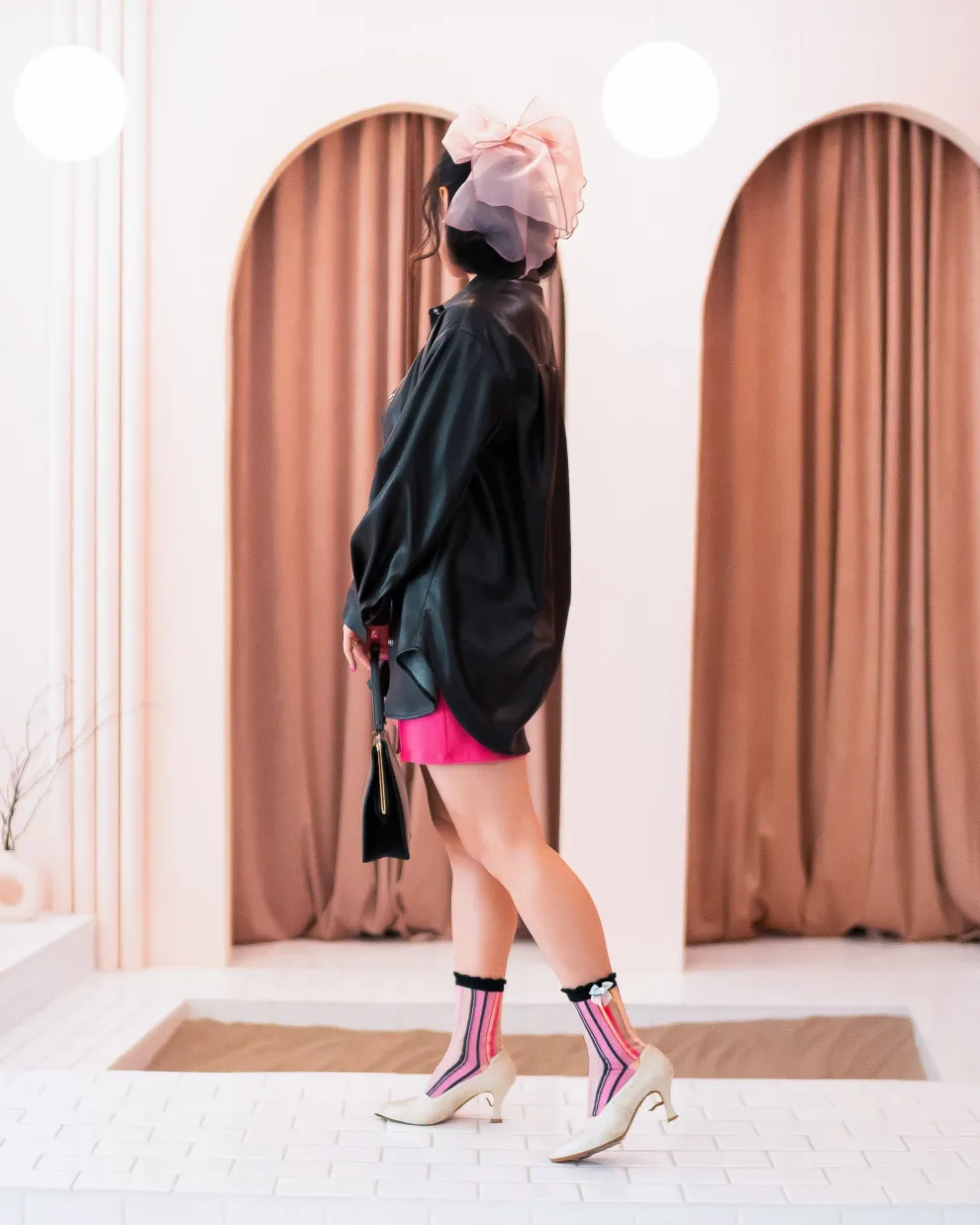 Parisian Stripe Ruffle Bow Sheer Crew Sock