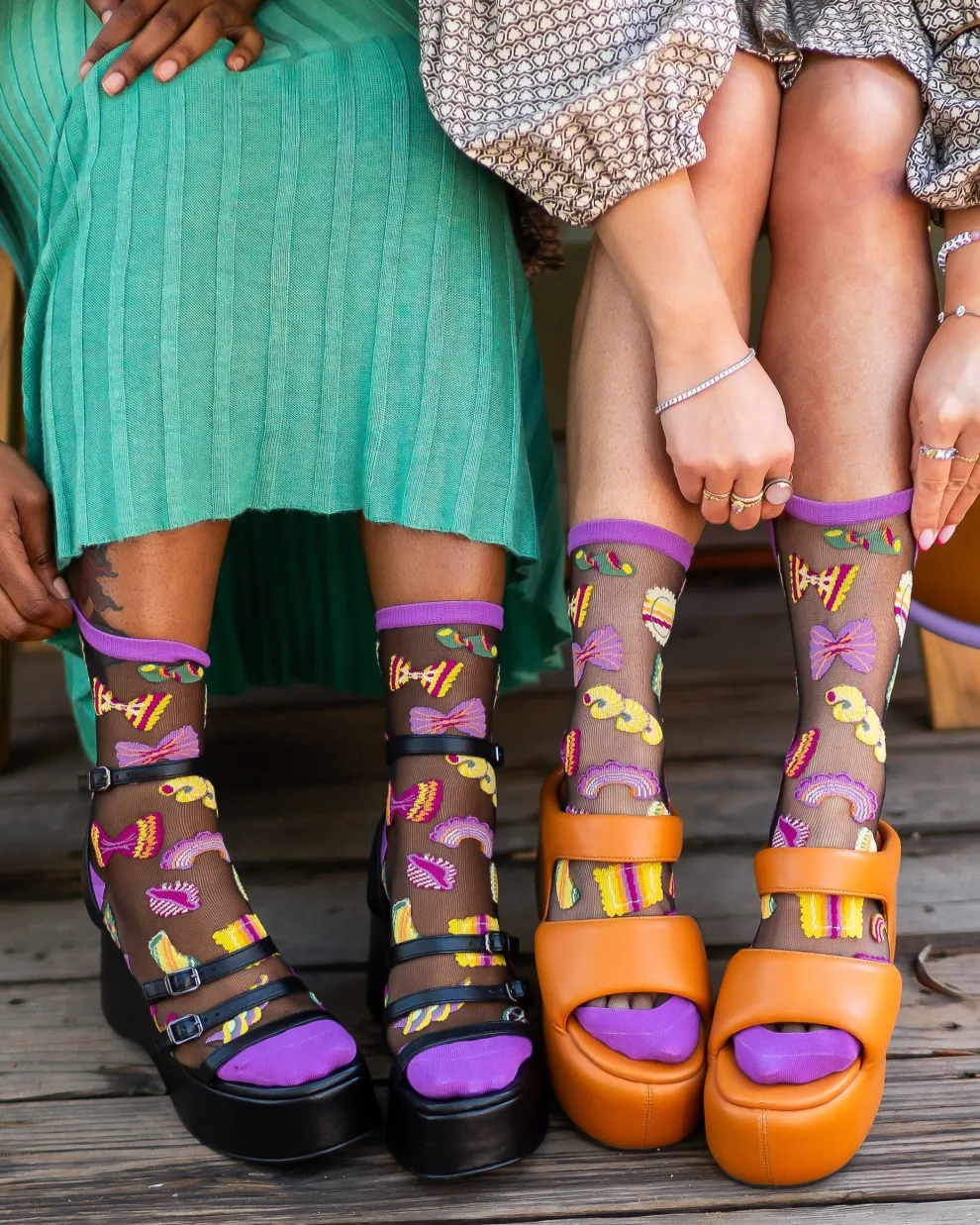 Pasta Lover Black Sheer Crew Sock