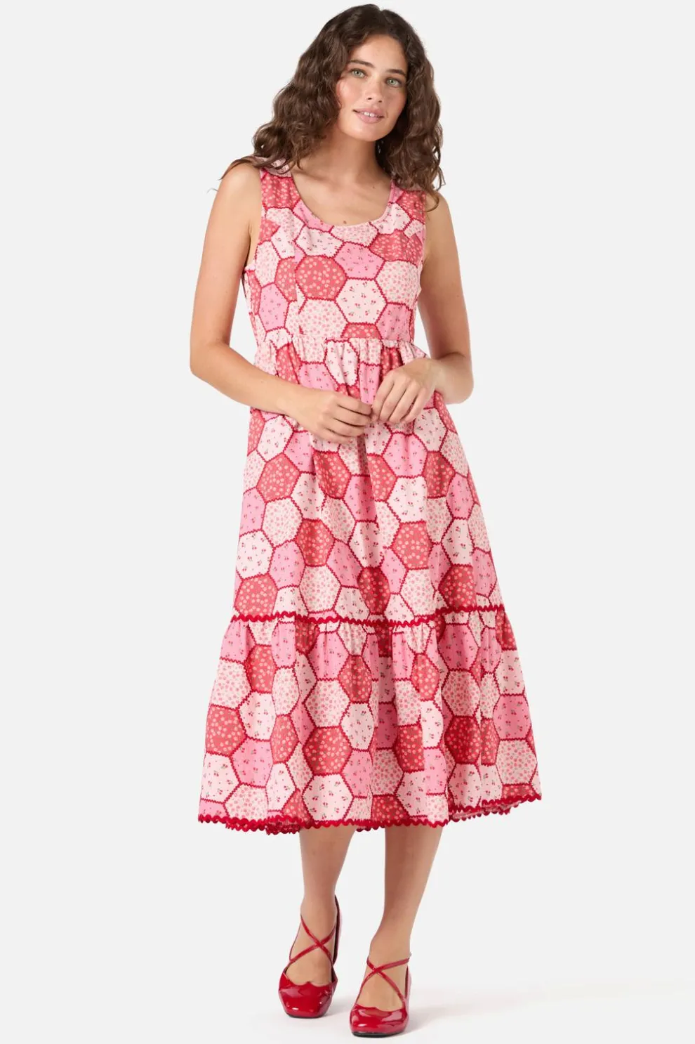 Patchwork Tiered Midi Dress