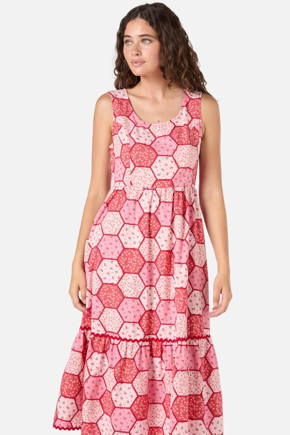 Patchwork Tiered Midi Dress