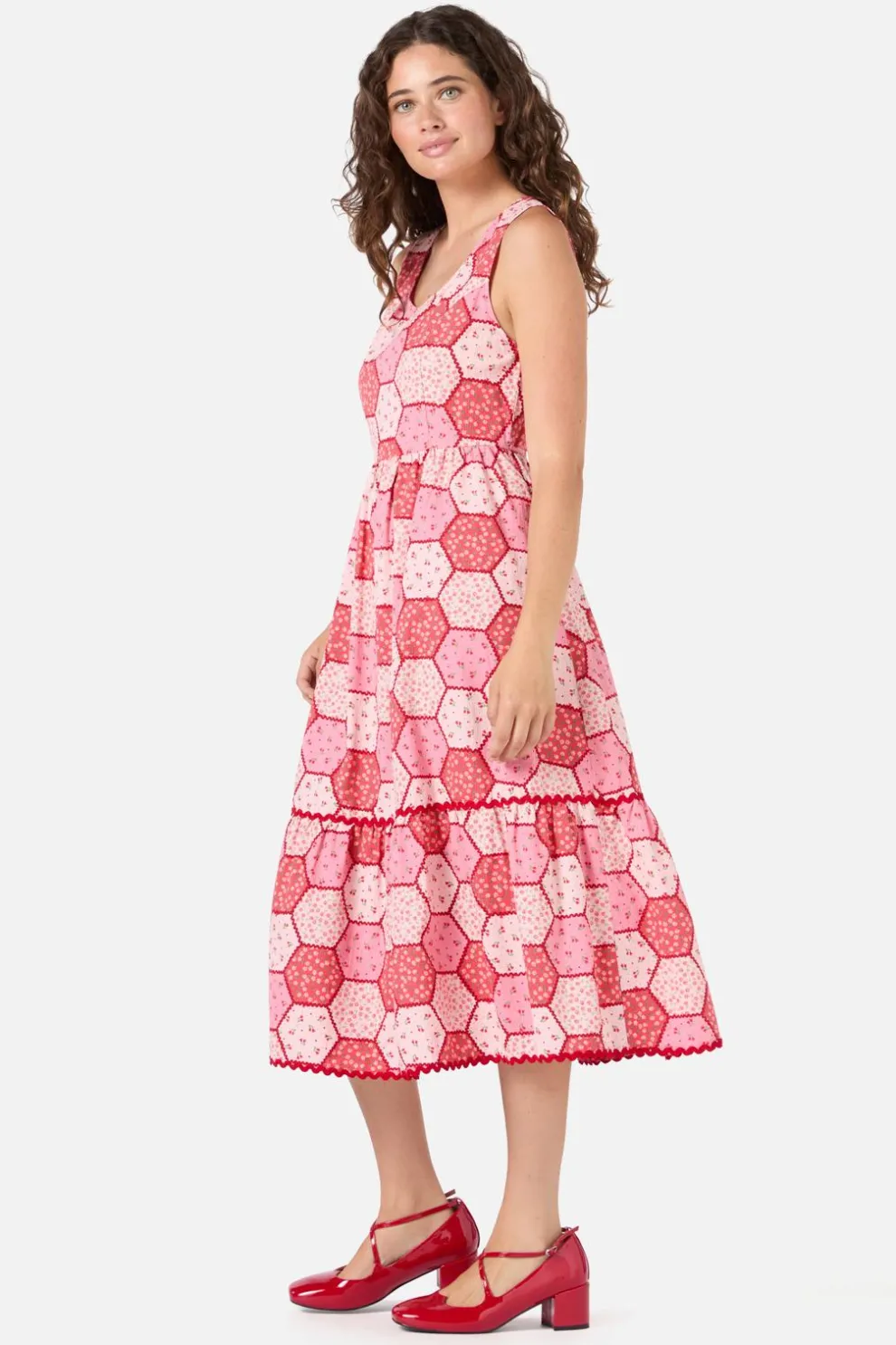 Patchwork Tiered Midi Dress
