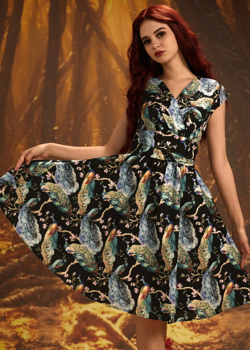 Peacock on Branches Greta Dress
