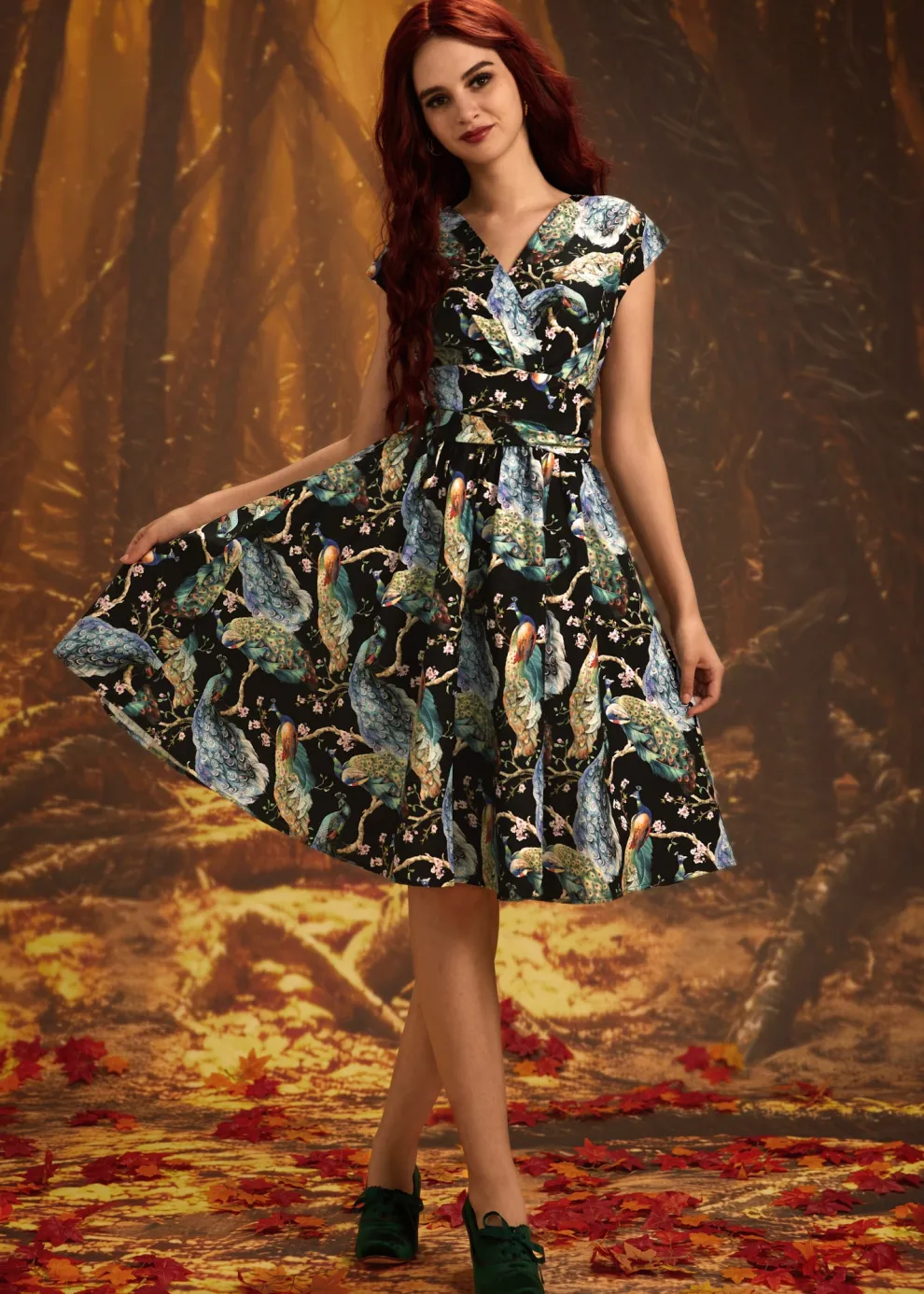 Peacock on Branches Greta Dress