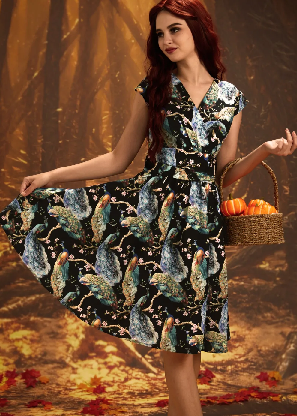Peacock on Branches Greta Dress