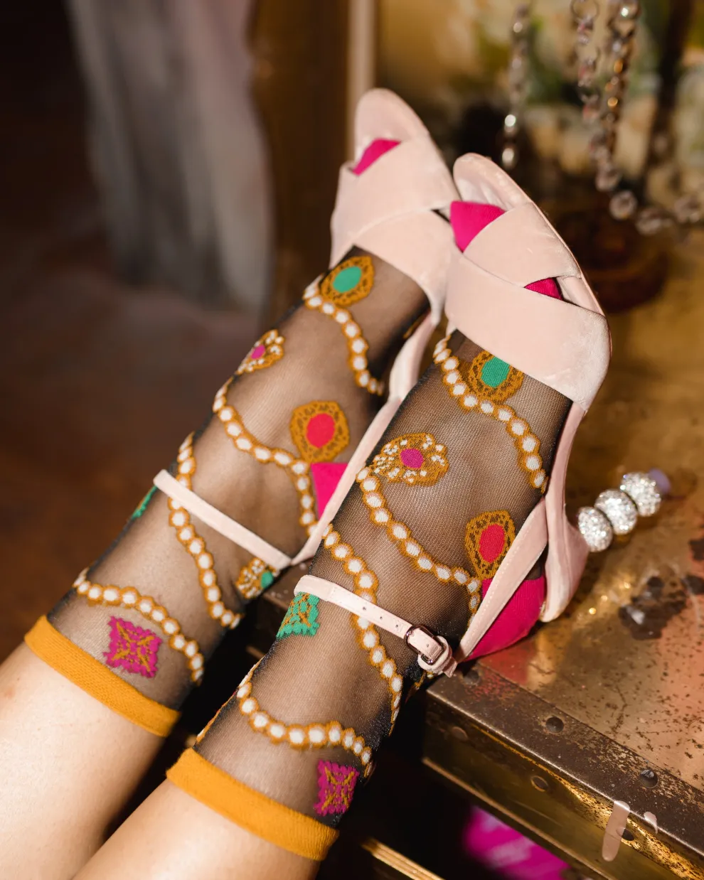 Pearls & Jewels Black Sheer Ankle Sock