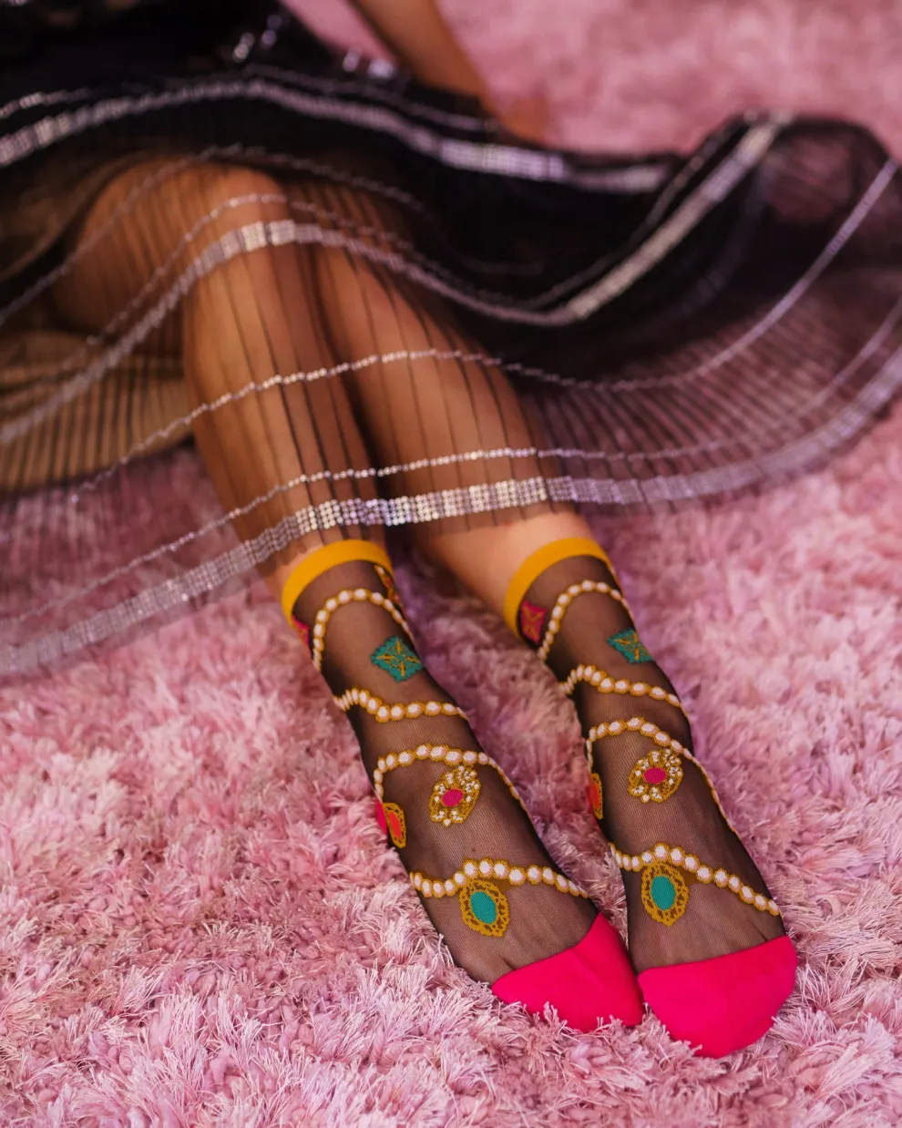 Pearls & Jewels Black Sheer Ankle Sock