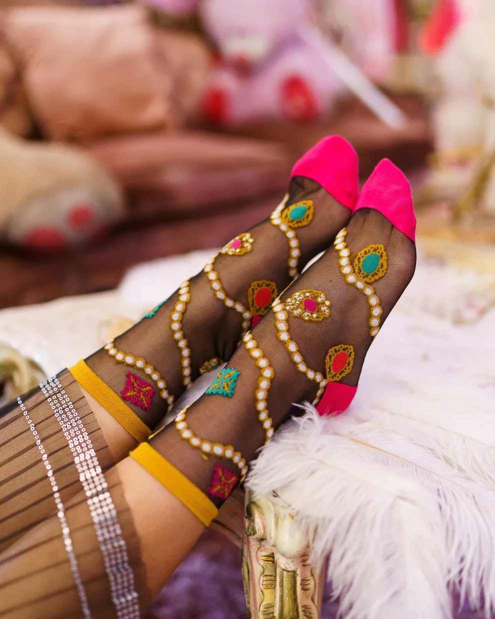 Pearls & Jewels Black Sheer Ankle Sock