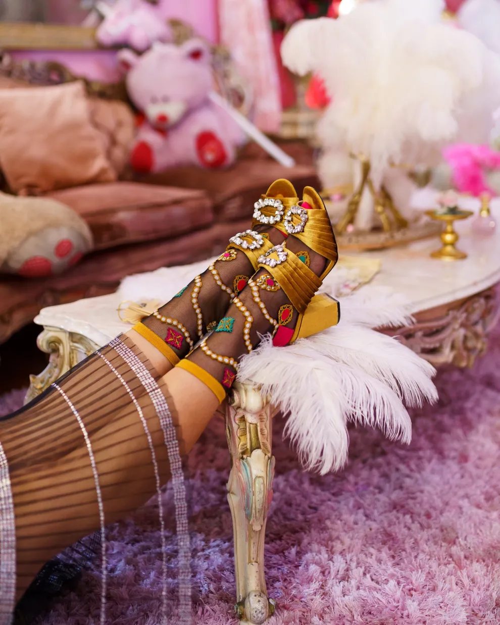 Pearls & Jewels Black Sheer Ankle Sock