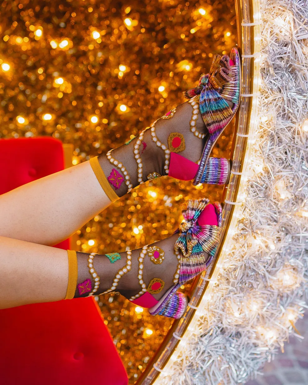 Pearls & Jewels Black Sheer Ankle Sock