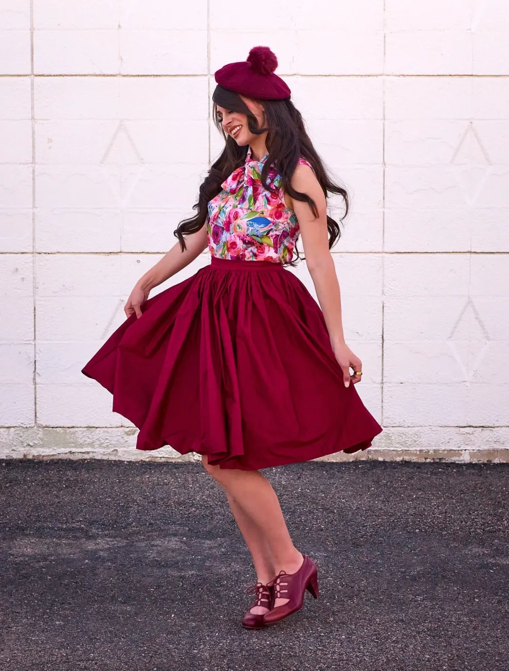 Peggy Swing Skirt in Burgundy