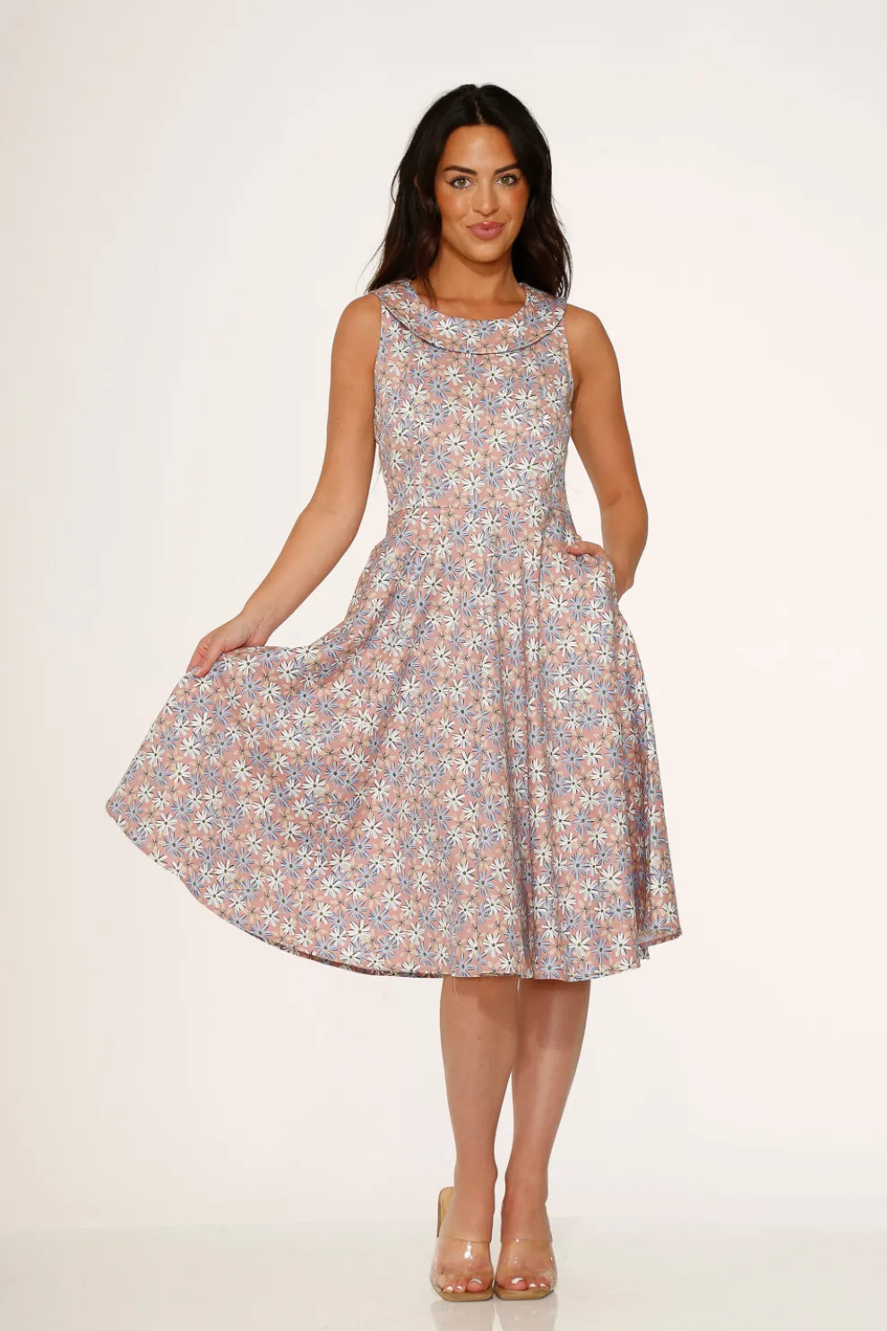 Pink Daisy Floral Swing Dress
