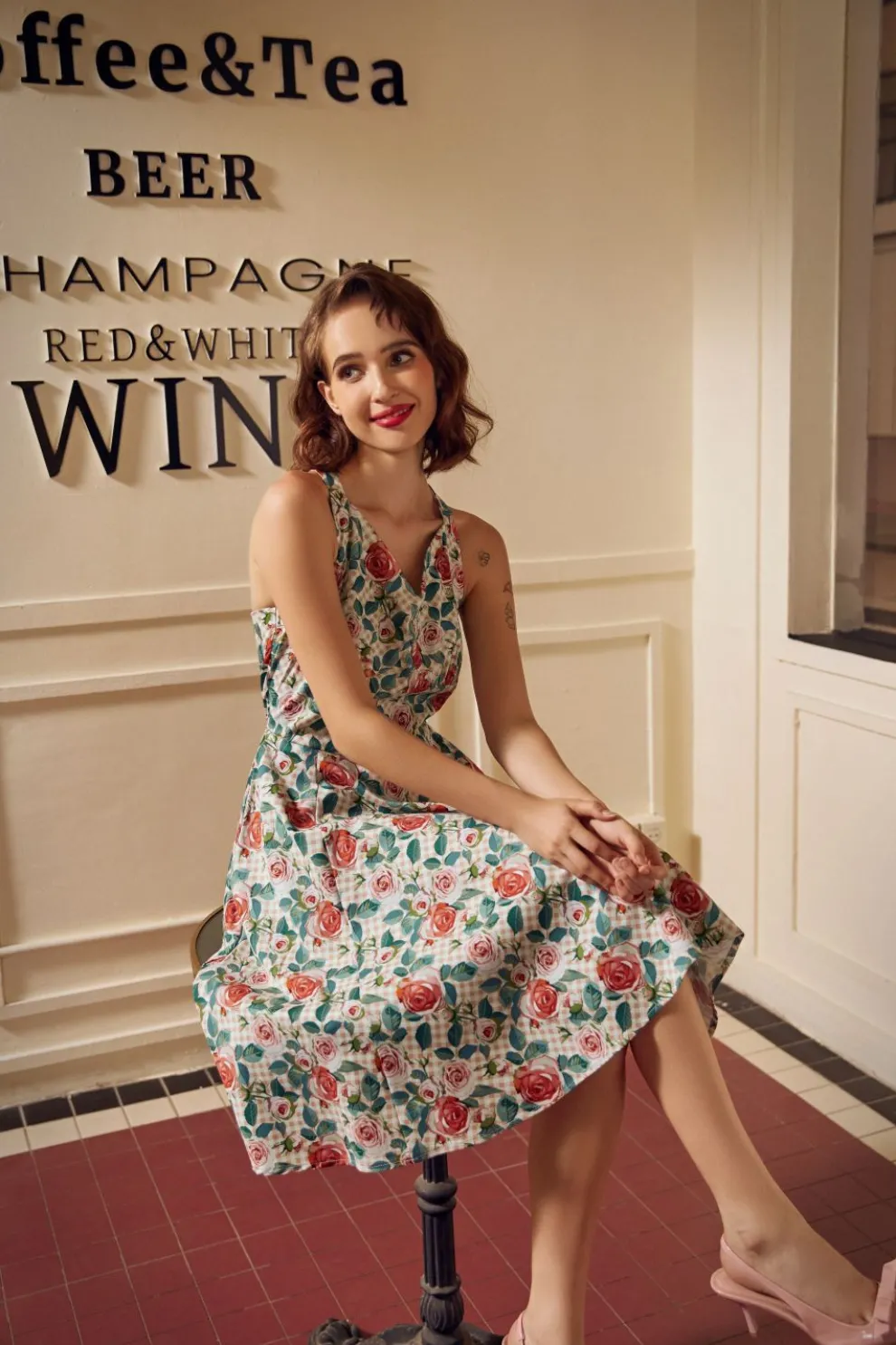 Pink Floral Swing Dress