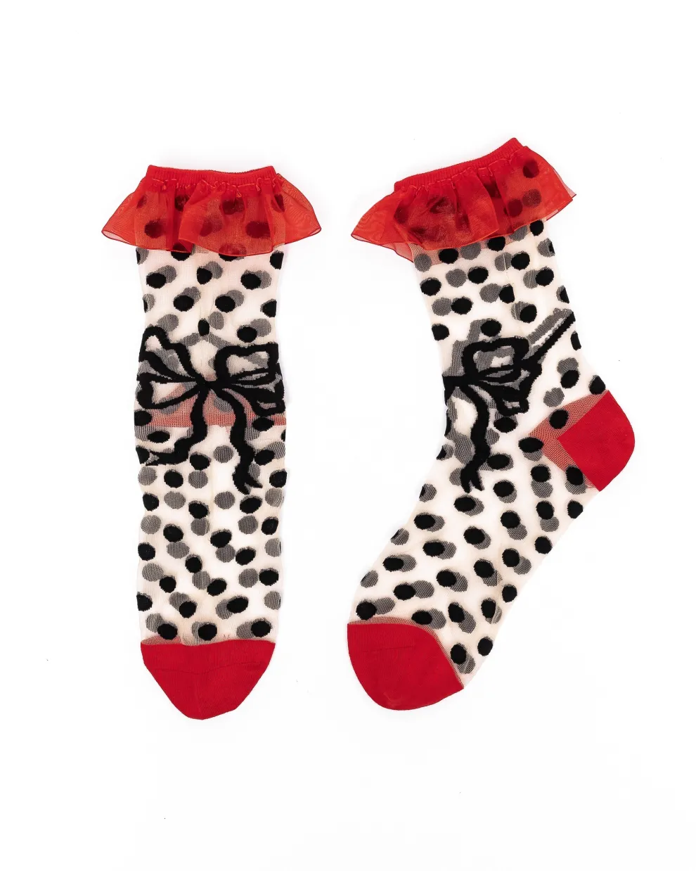 Polka Dot Bow Ruffle Sheer Crew Sock