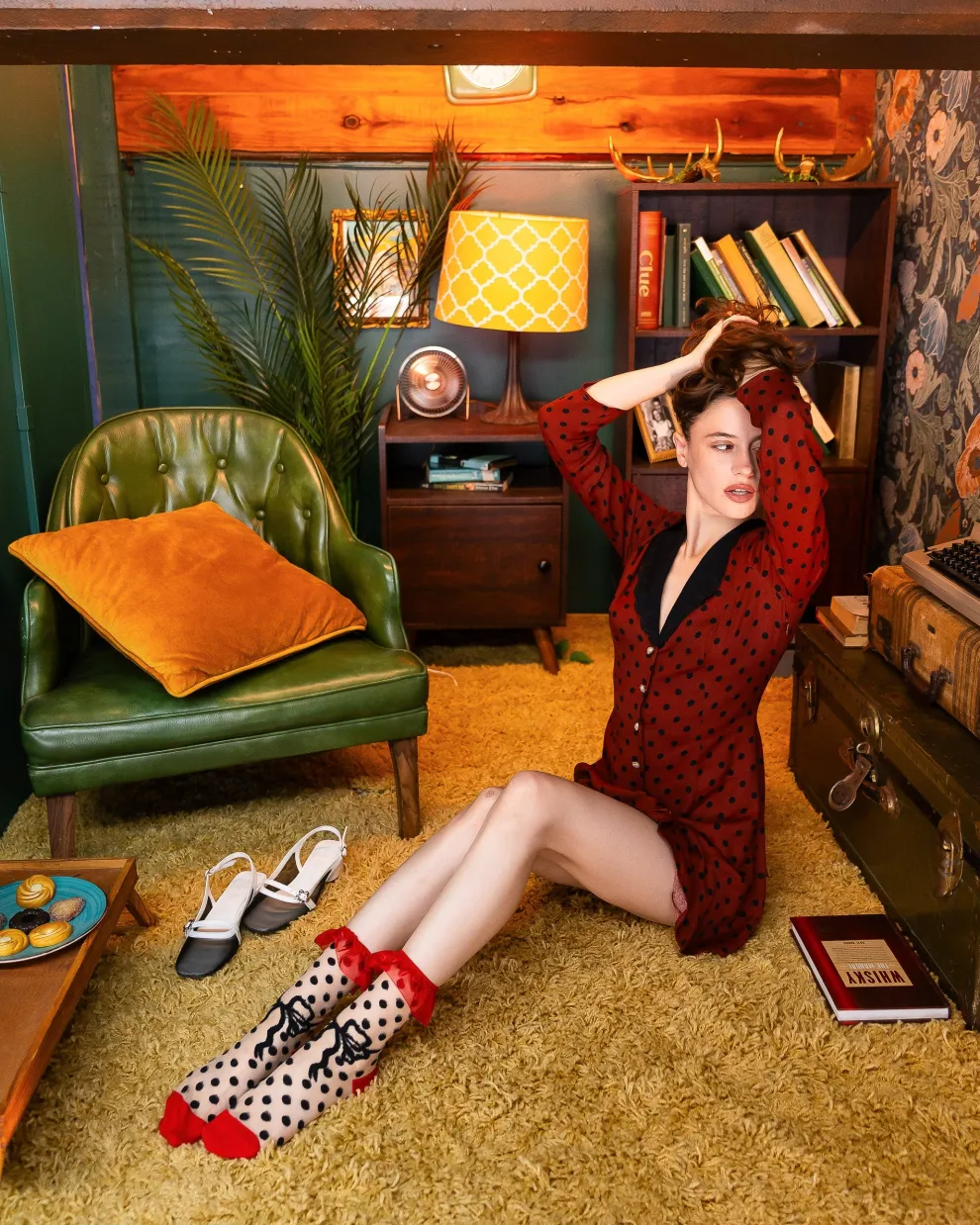 Polka Dot Bow Ruffle Sheer Crew Sock