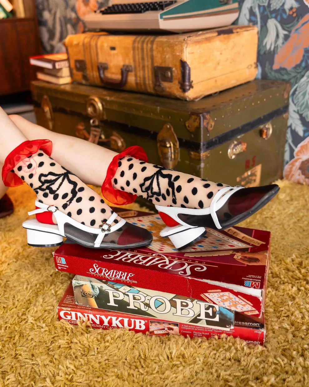 Polka Dot Bow Ruffle Sheer Crew Sock