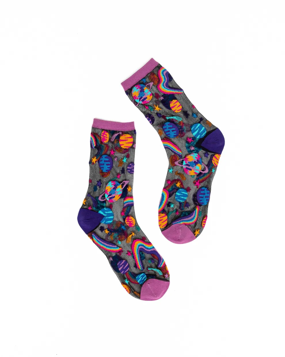Pop Art Planets Black Sheer Crew Sock