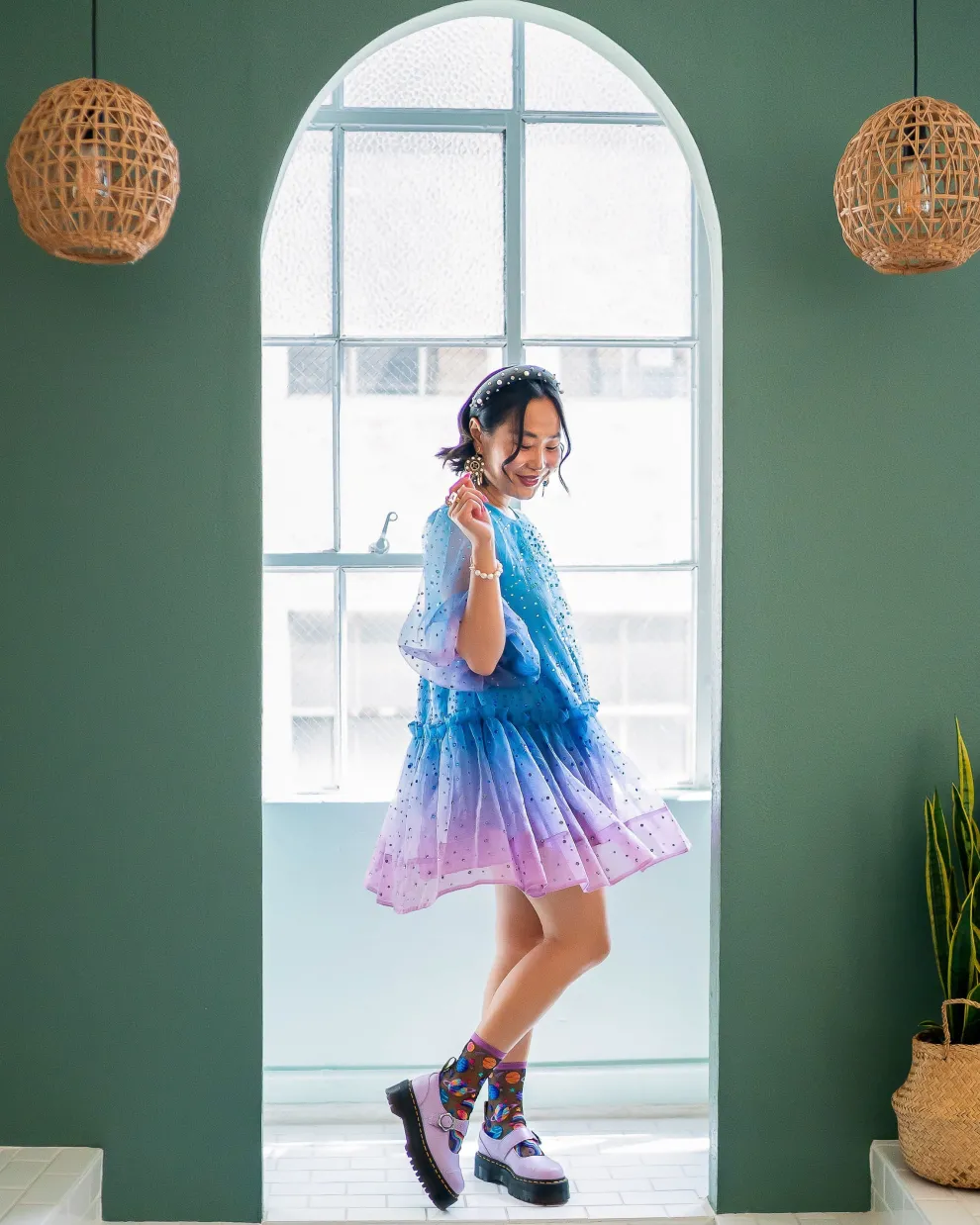 Pop Art Planets Black Sheer Crew Sock