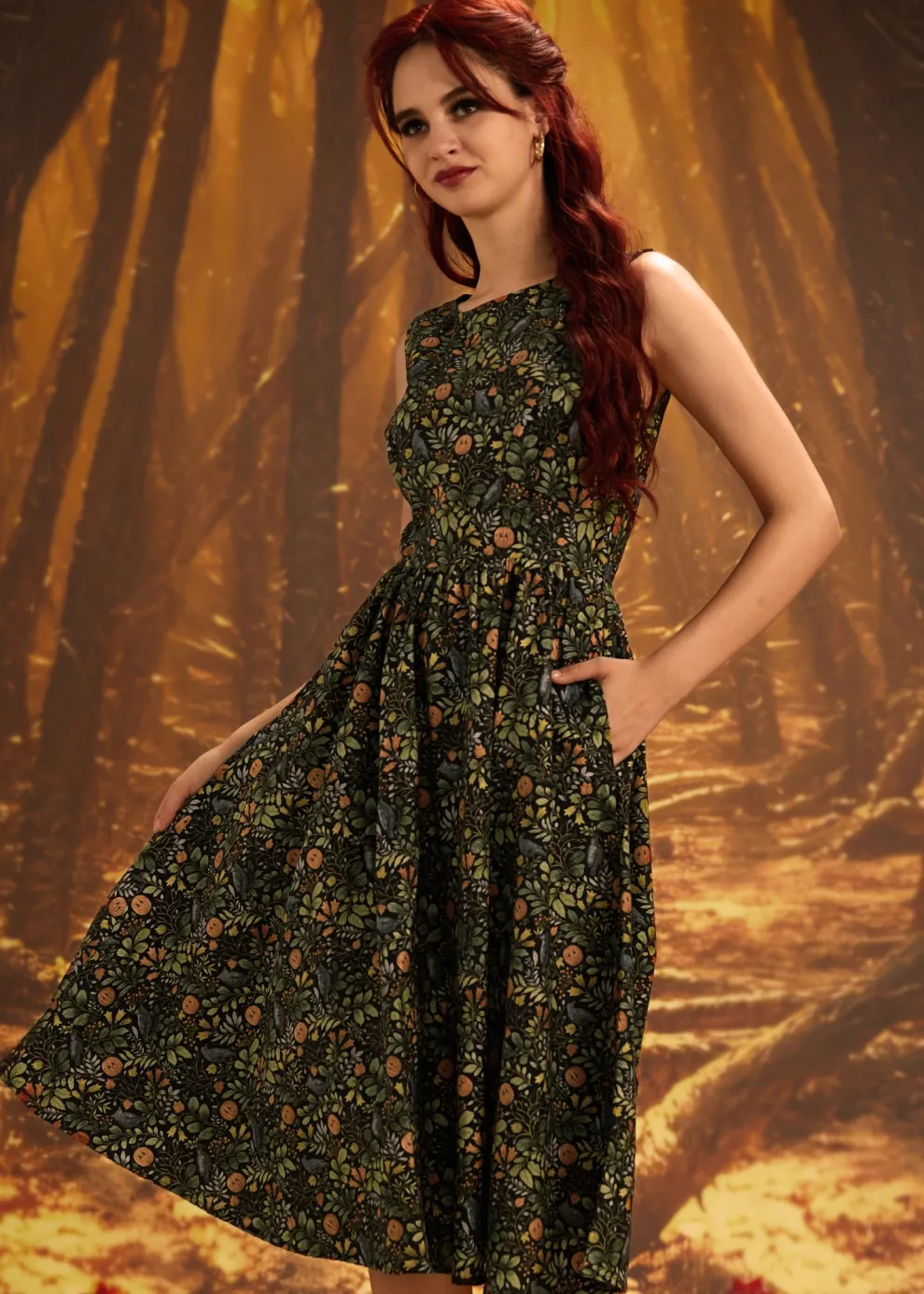 Pumpkin Foliage Midi Dress