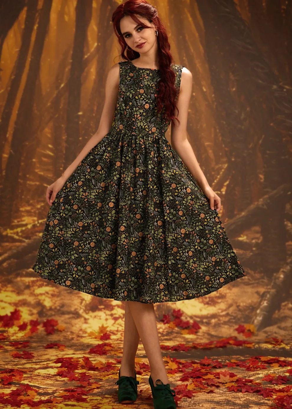 Pumpkin Foliage Midi Dress