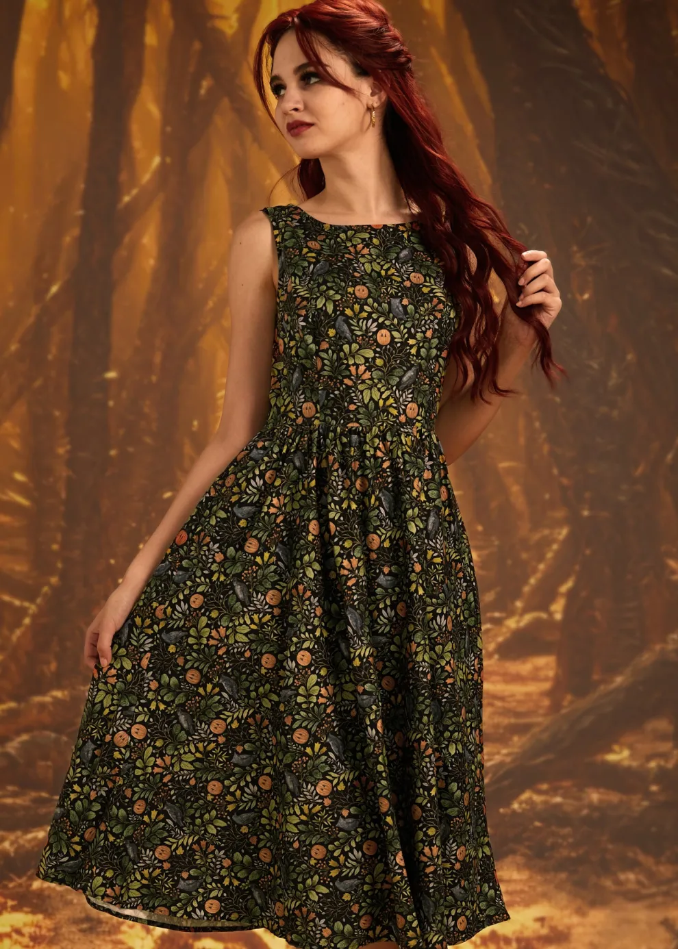 Pumpkin Foliage Midi Dress