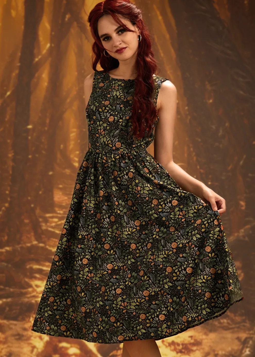Pumpkin Foliage Midi Dress