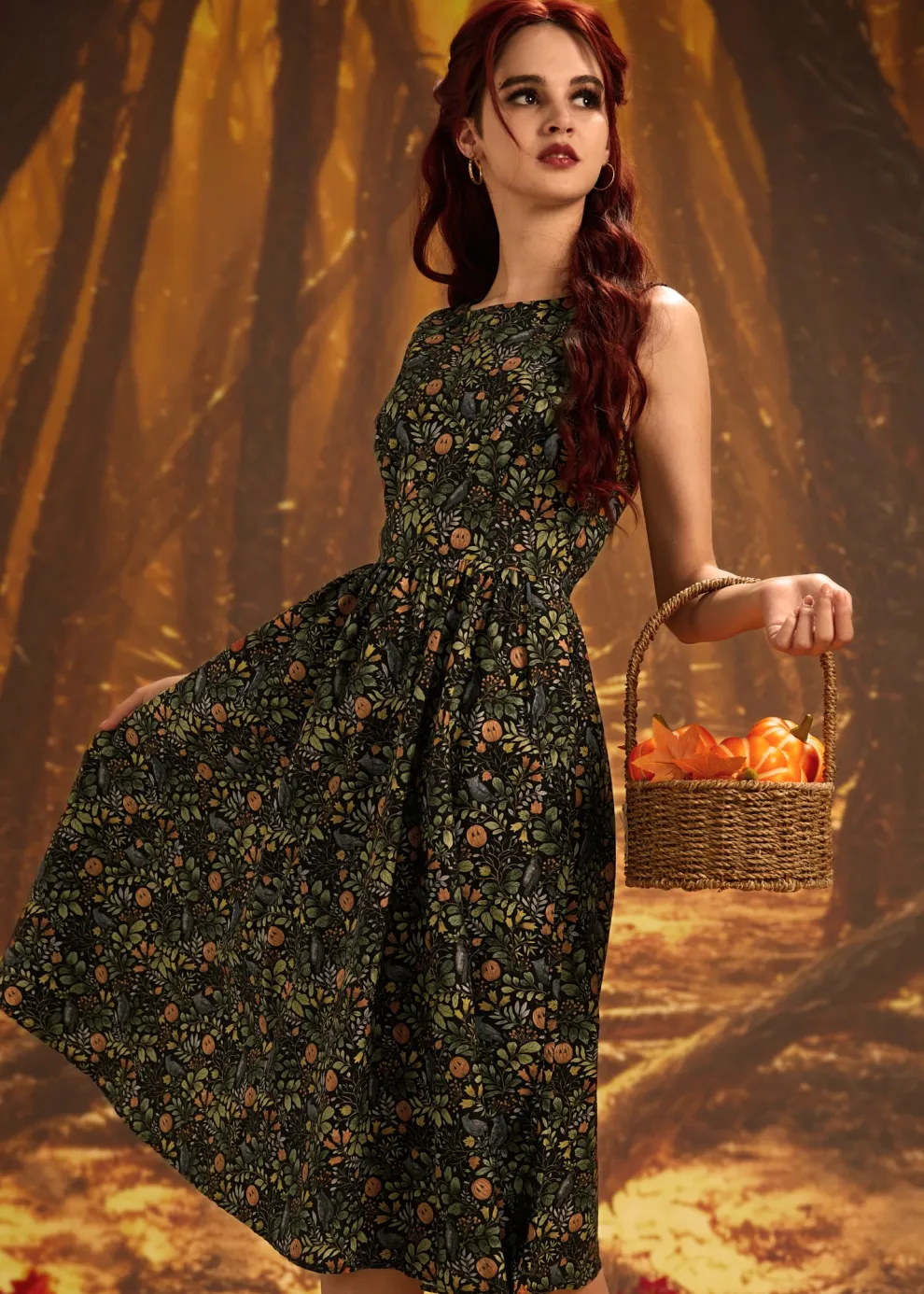 Pumpkin Foliage Midi Dress