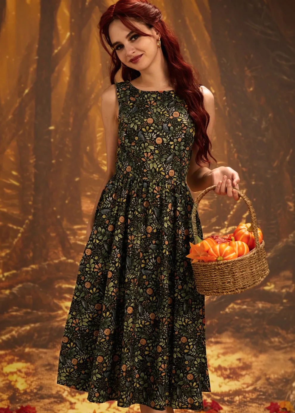 Pumpkin Foliage Midi Dress