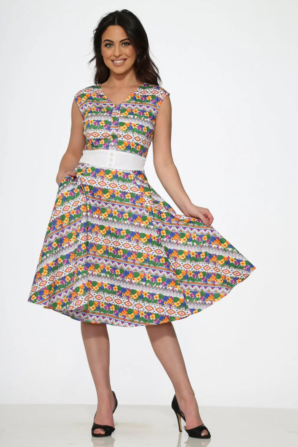 Purple Floral Swing Dress