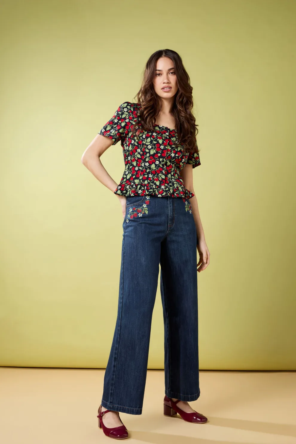 Raspberry Embroidered Jean