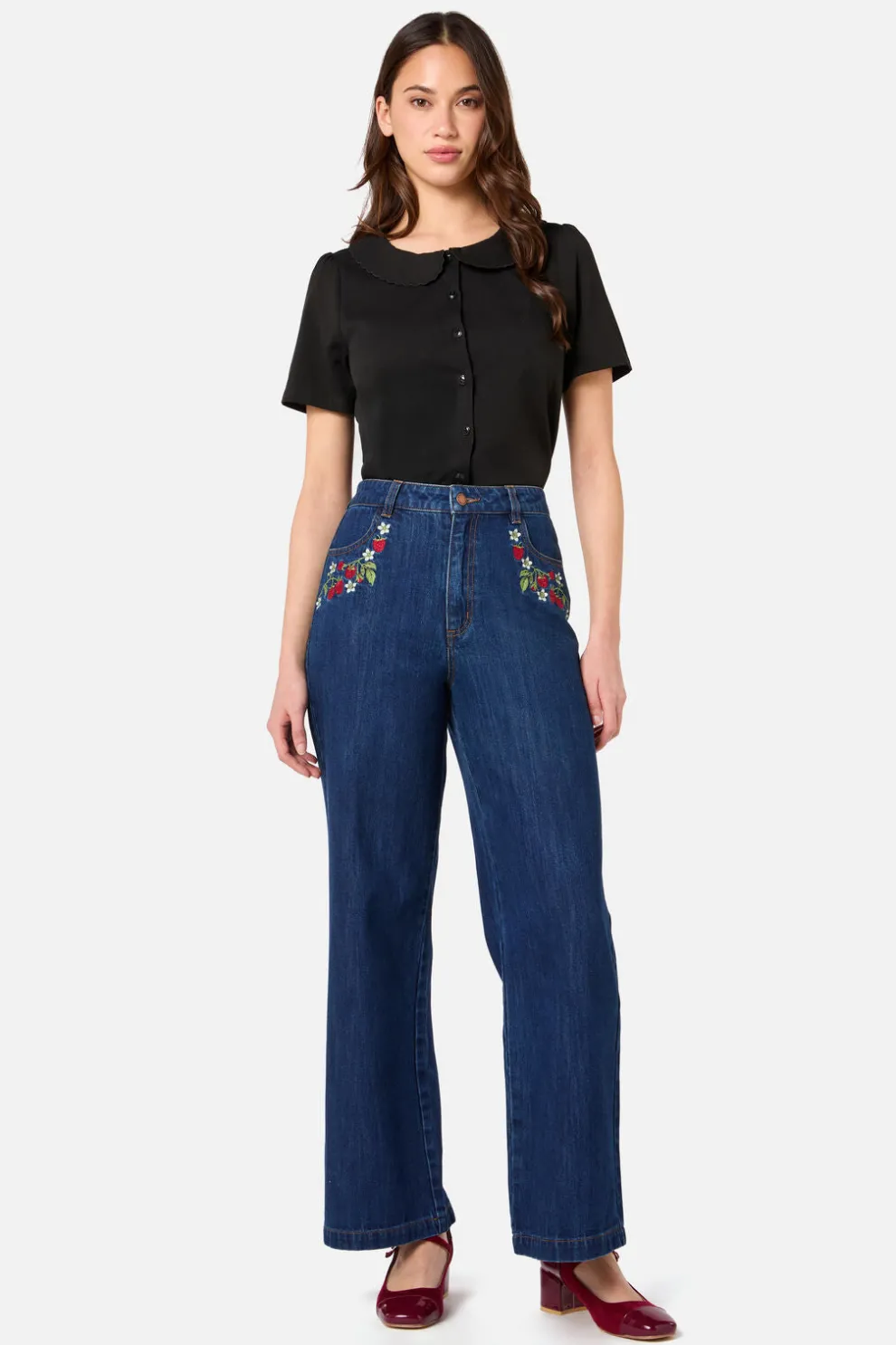 Raspberry Embroidered Jean