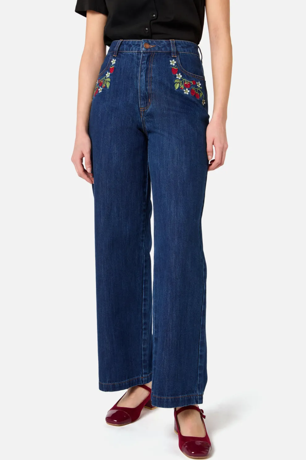 Raspberry Embroidered Jean